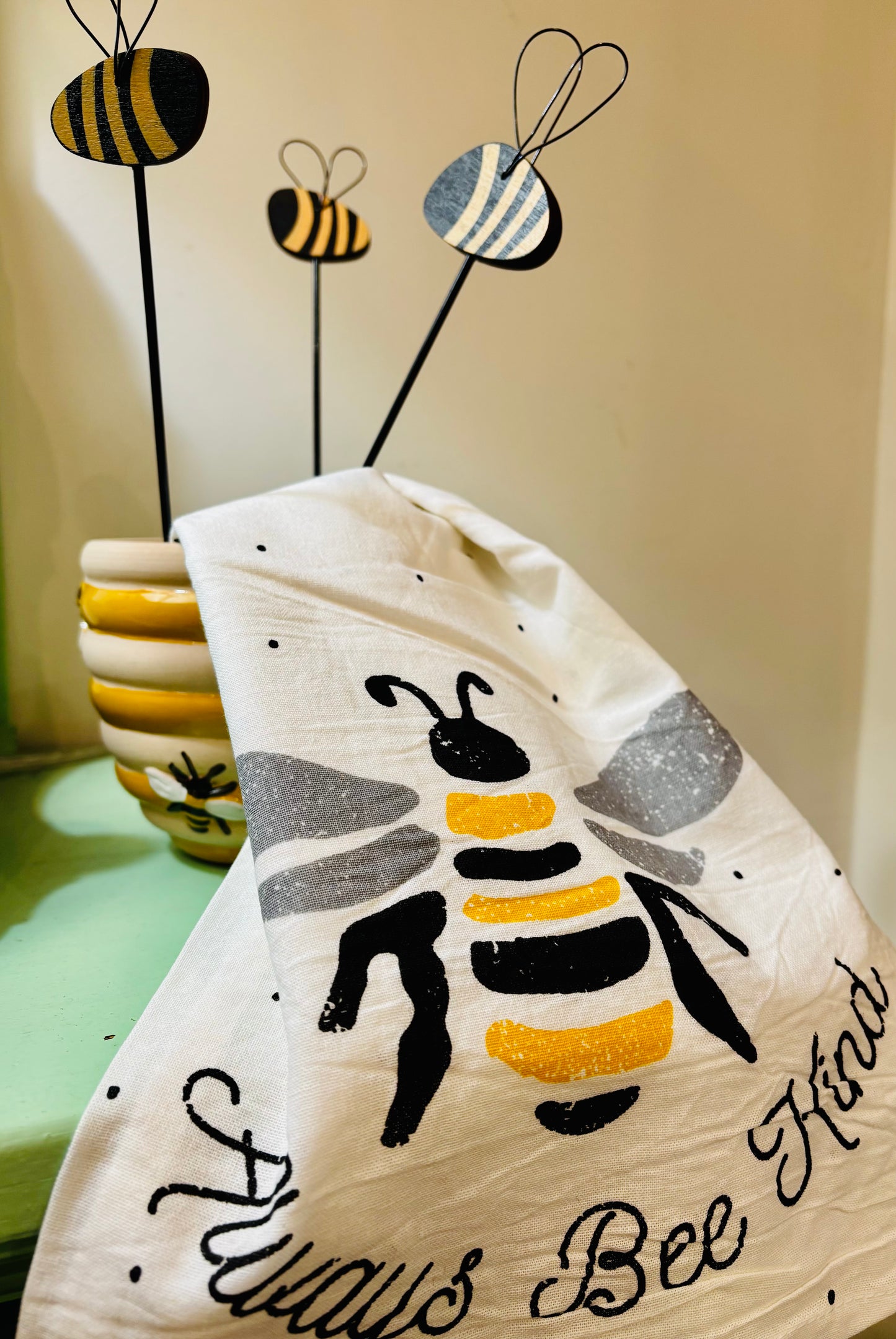Set of 3, Wooden Bumblebee Plant Stake