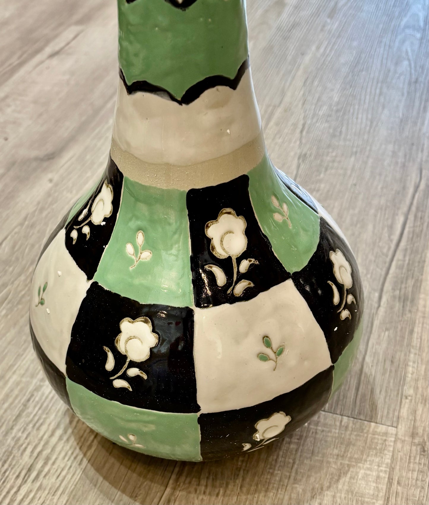 Black, White, and Green Vase, 18.5"