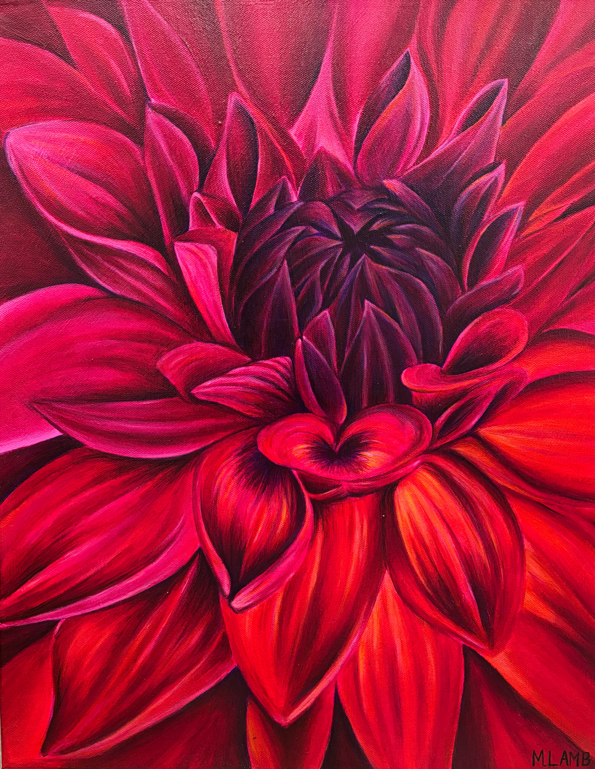 "Red Dahlia" Original Painting by Morgan Lamb
