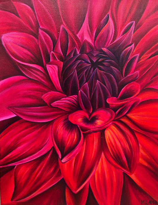 "Red Dahlia" Original Painting by Morgan Lamb