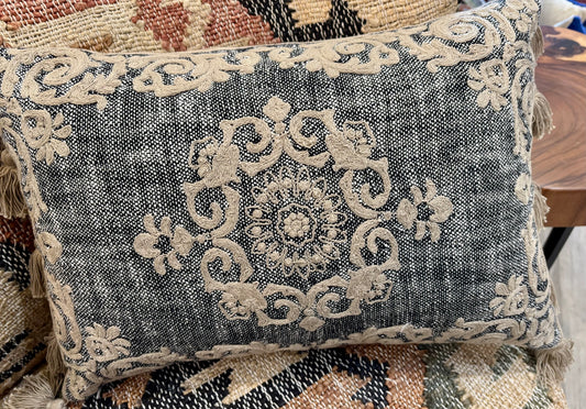 Black and Natural Medallion Pillow with fill