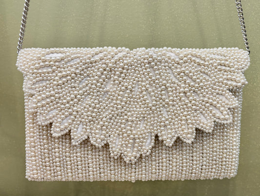 Beaded Clutch, White Pearl