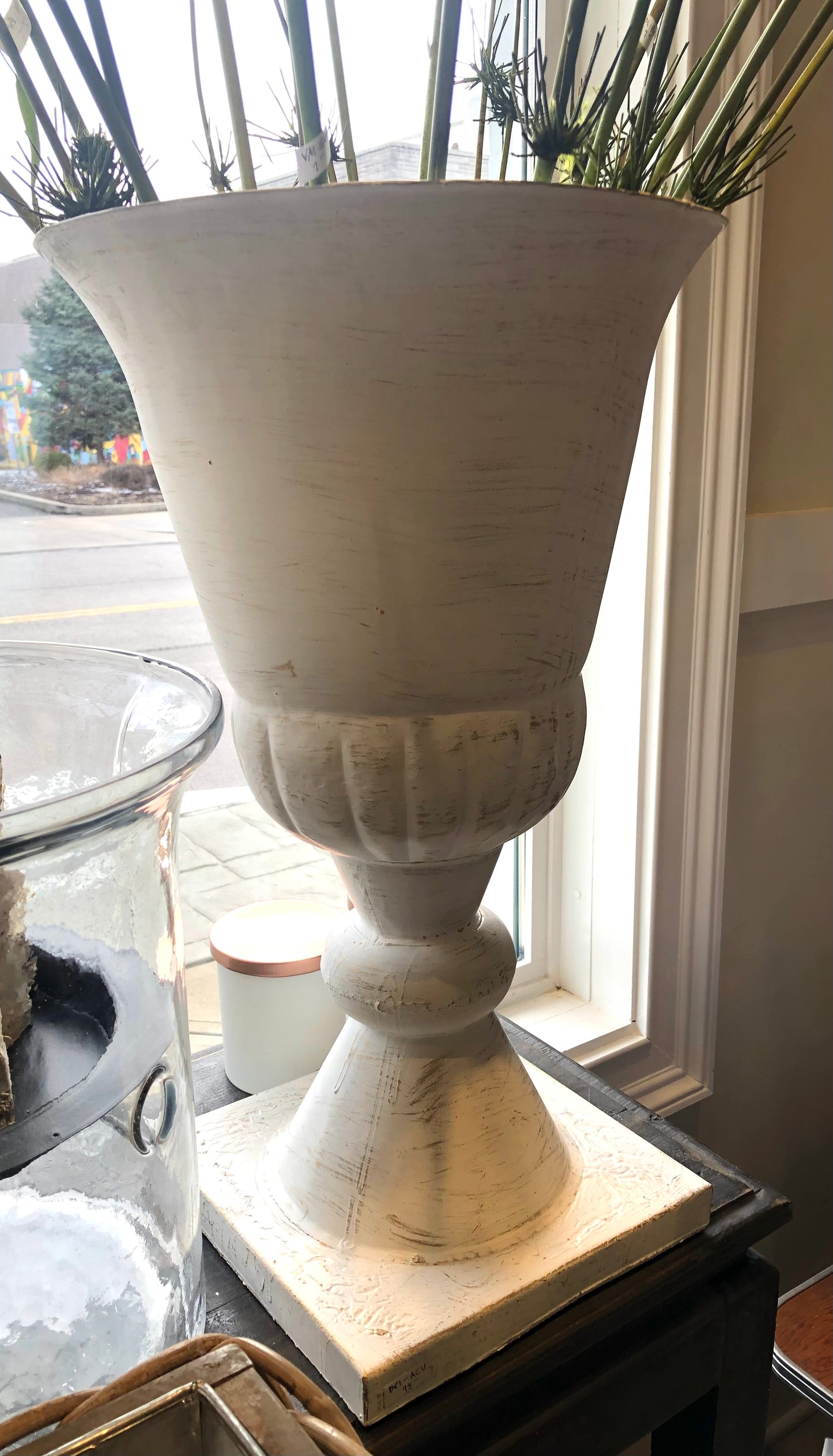 Antiqued White Castle Urn