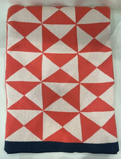 Salmon Pink "Wind Farm" Cotton Knit Throw