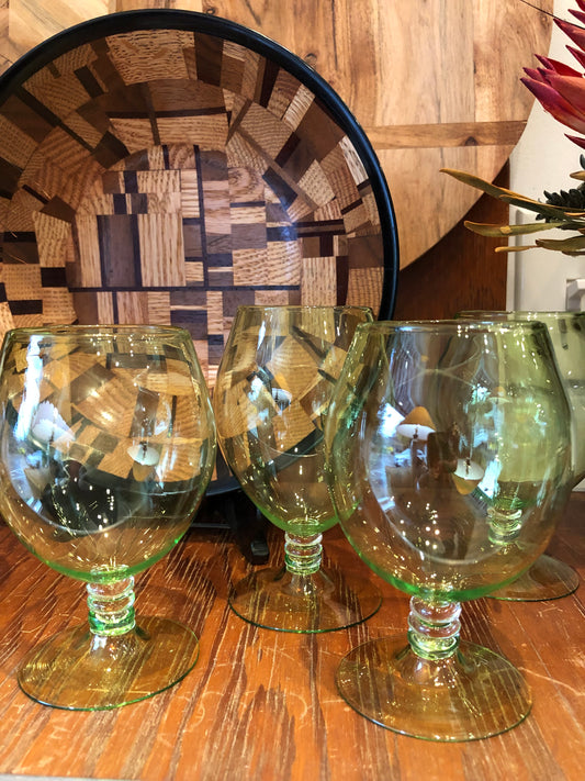 Stemmed Hand Blown Glass, Green