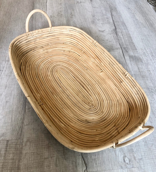 Tray, Cane Rattan, with Handles, Large