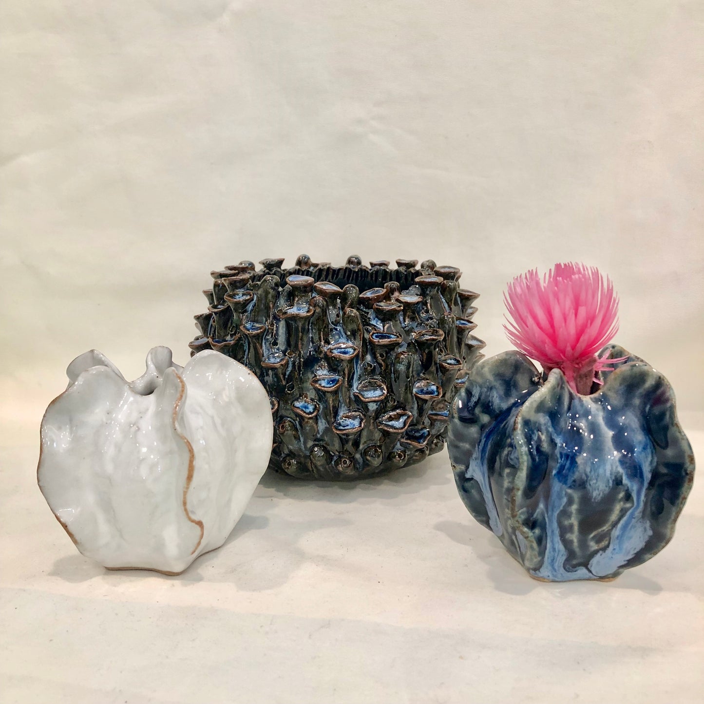 Vase, Deep blue Glazed Porcelain Inspired by Sea Anemones