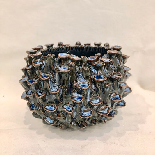 Vase, Deep blue Glazed Porcelain Inspired by Sea Anemones