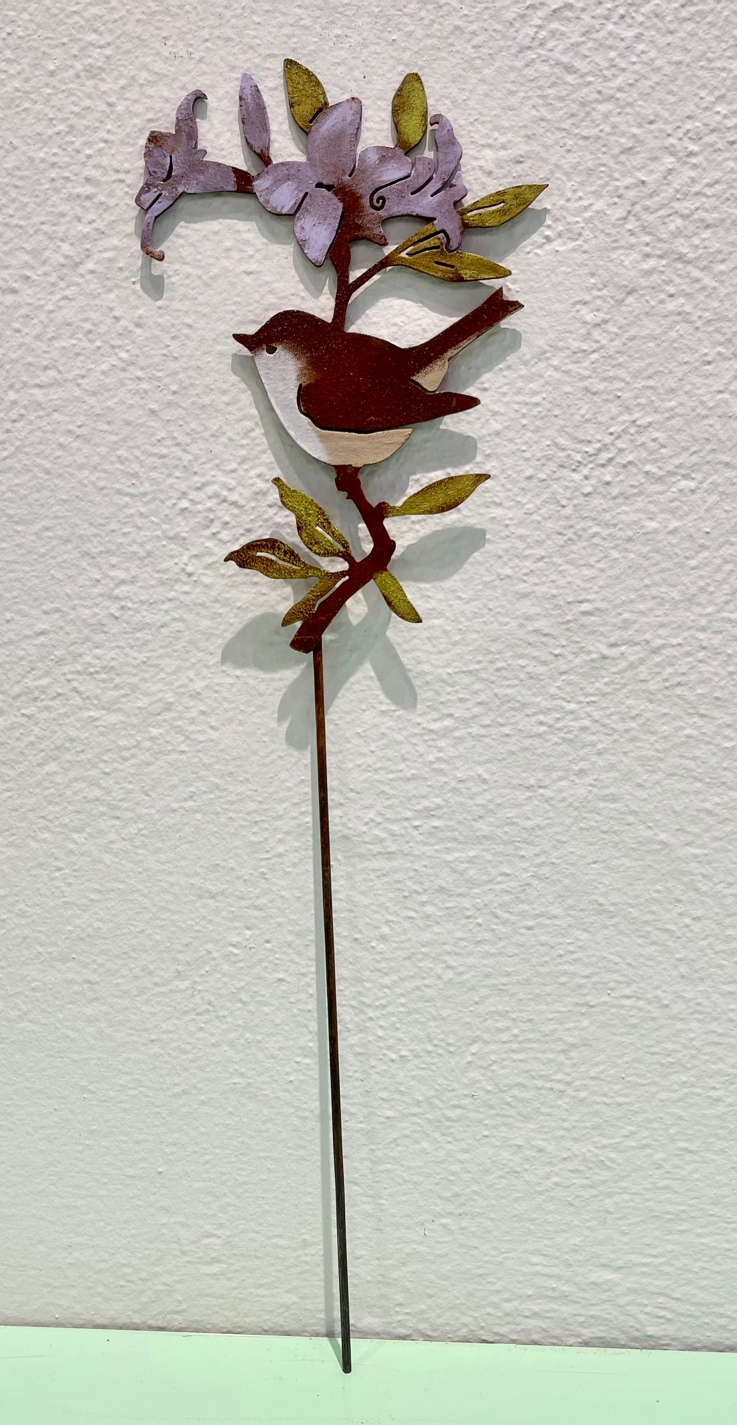 Garden Stake, Wren on Rhododendron