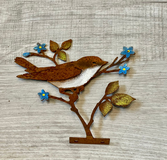 Garden Sculpture, Warbler with Flowers