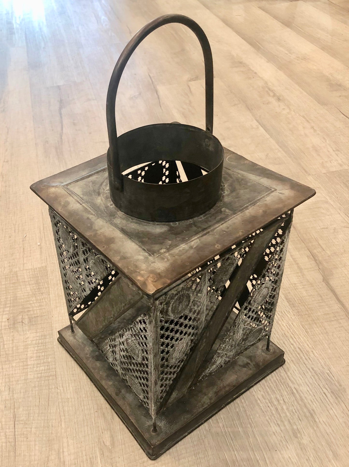 Lantern, Rustic Pierced with Filament Bulb