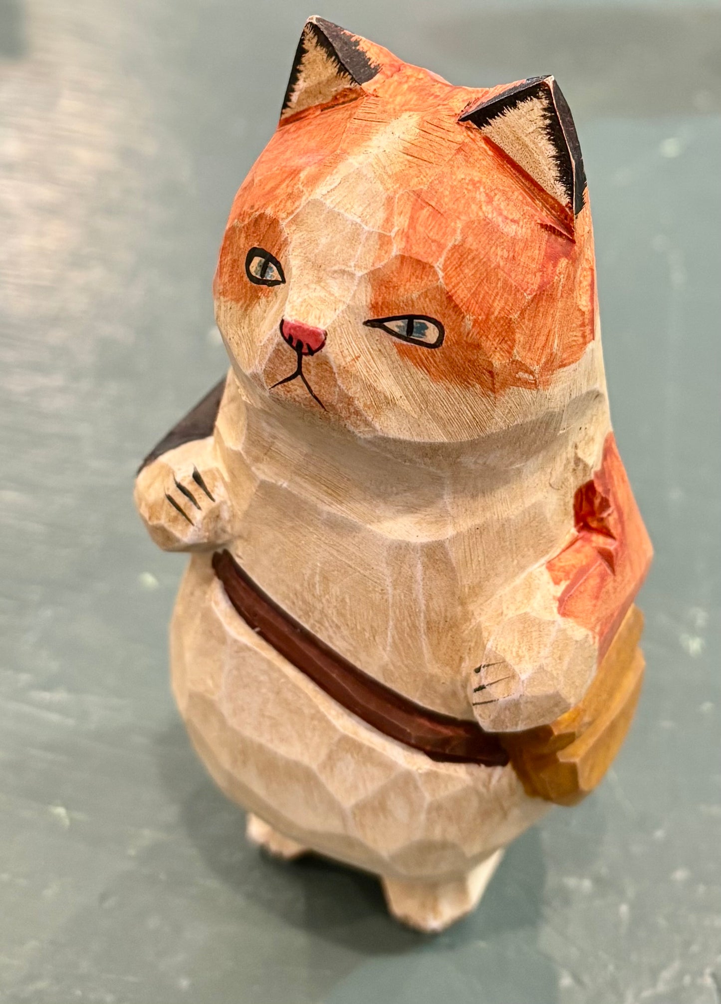 Hand-carved Cat with Satchel