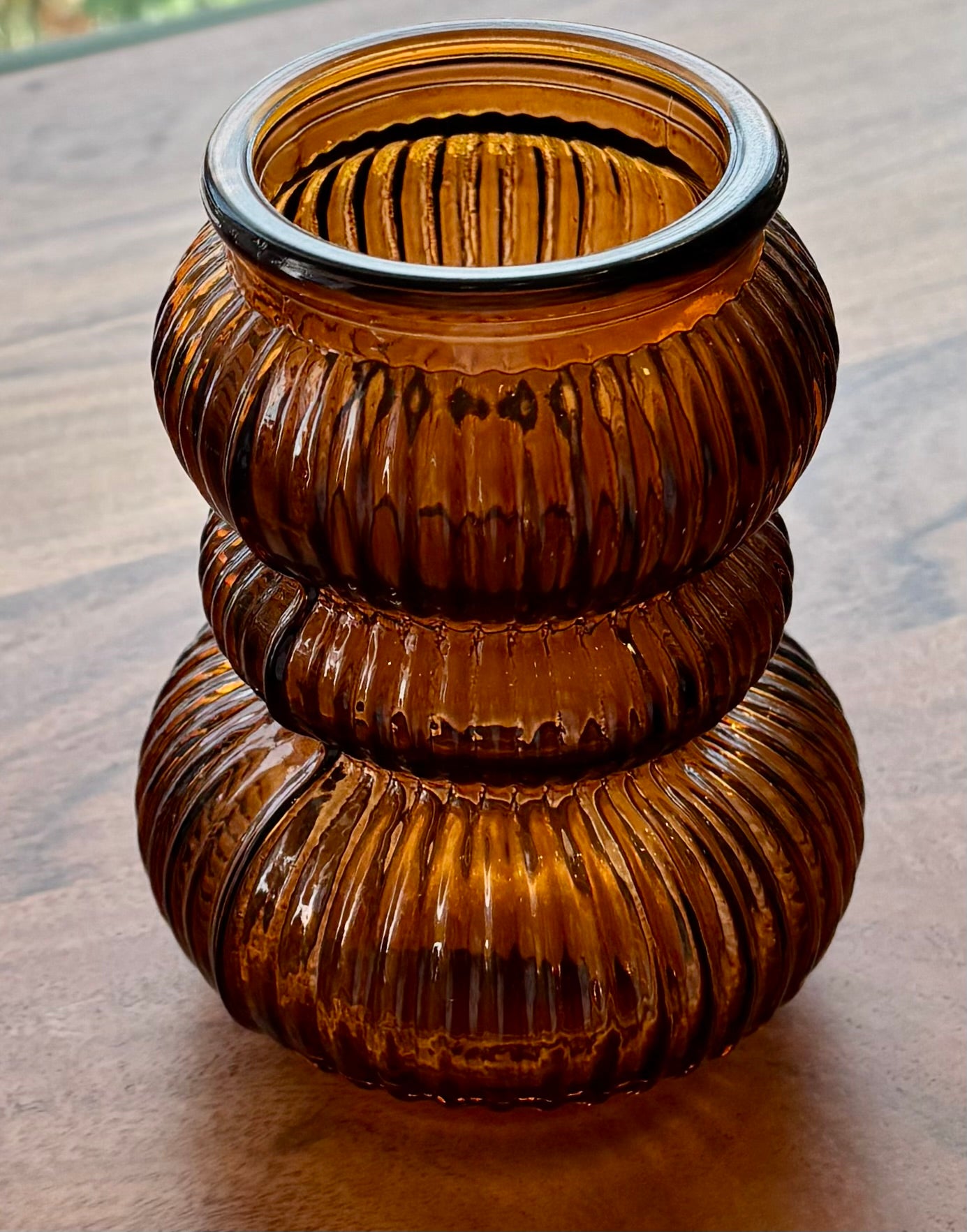 Ribbed Vase, Amber Color