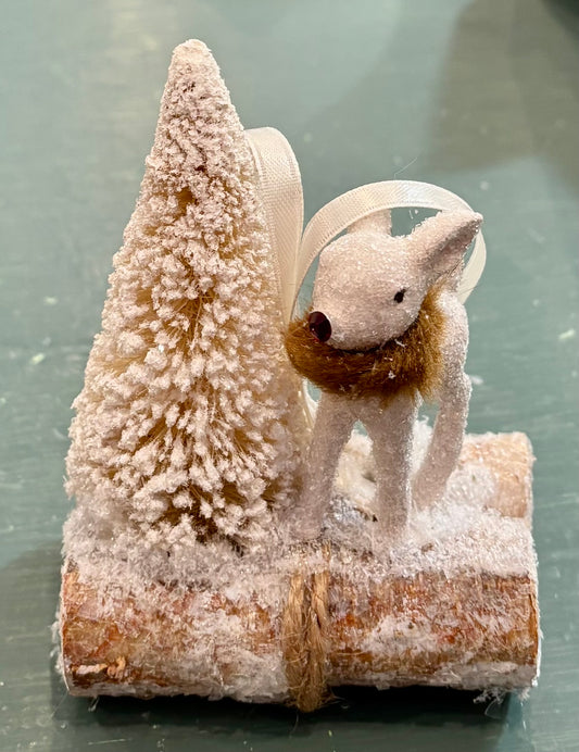Fawn on Log Ornament