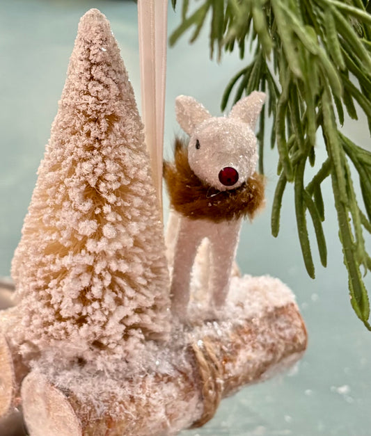 Fawn on Log Ornament