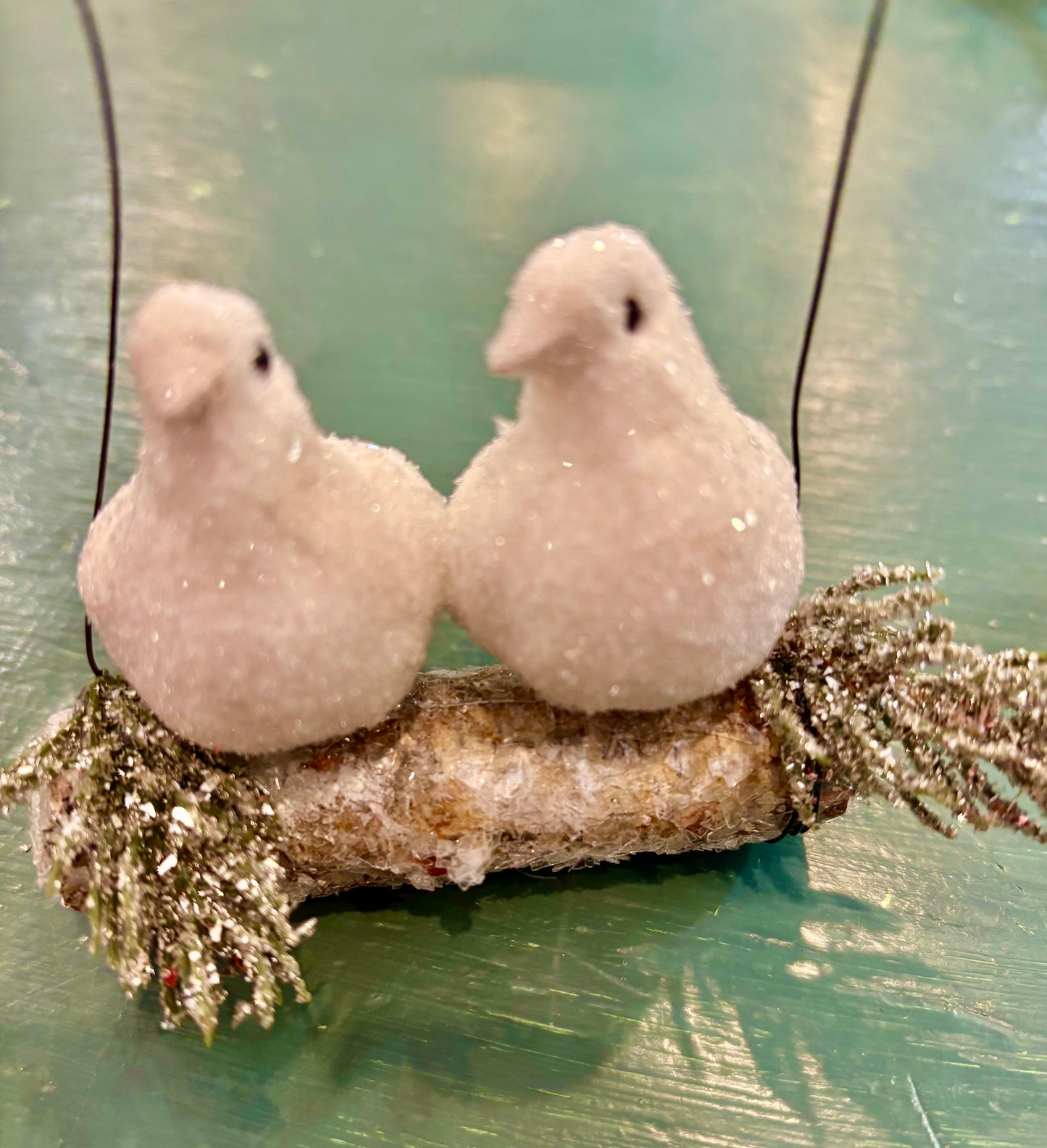 Lovebirds on Log Ornament