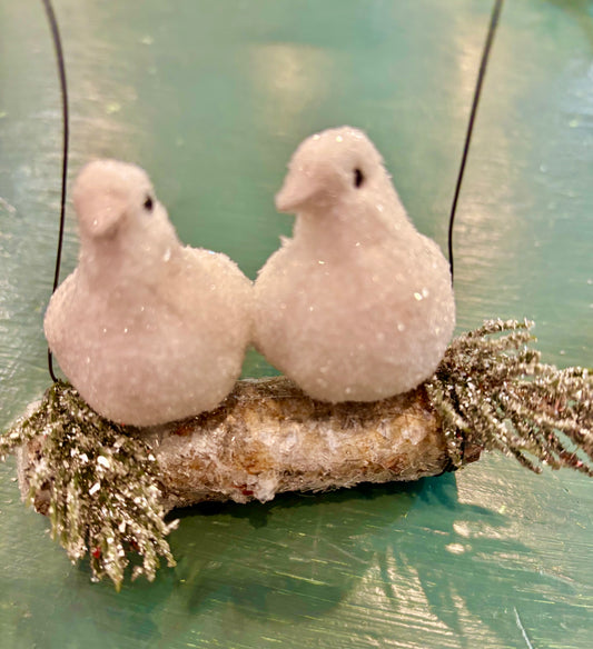 Lovebirds on Log Ornament