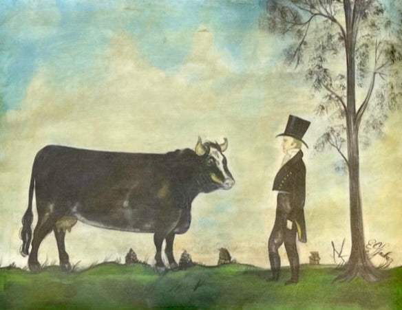 Vinyl Mat/Landscape/Man and His Prize Cow