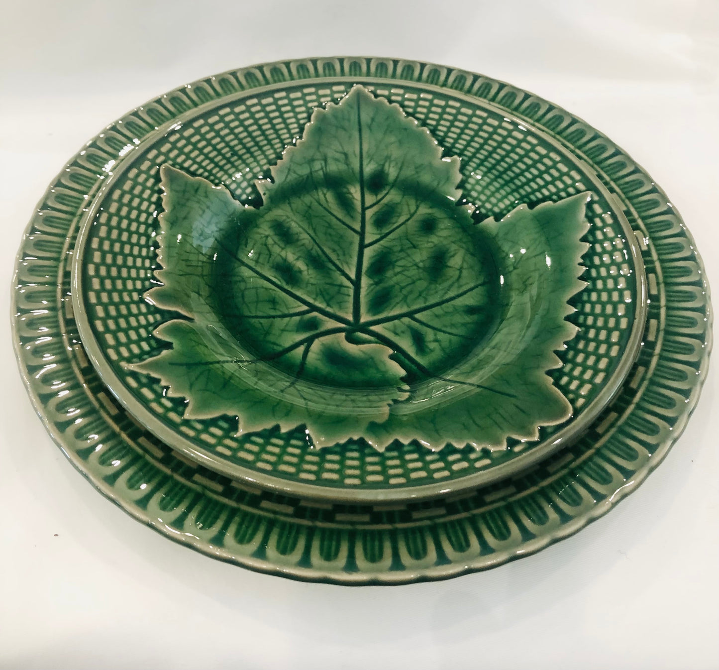 Green Glazed Basketweave Plate