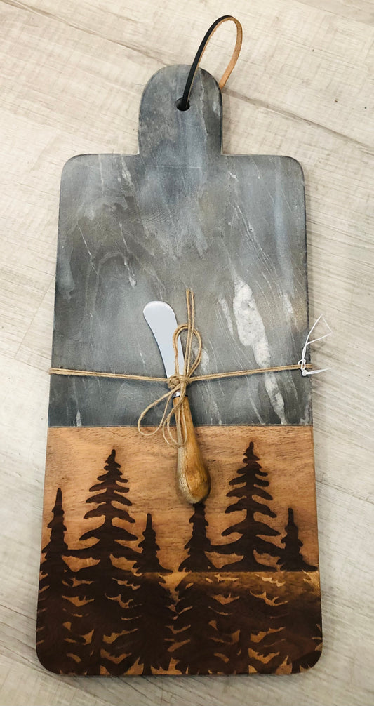 Treetops Marble and Wood Cheese Board & Spreader