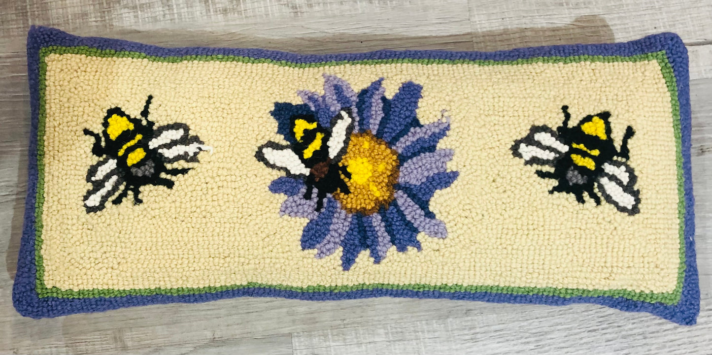Purple sunflower Bees Hooked Pillow