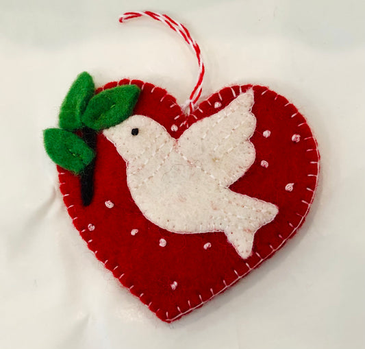 Heart Dove Felt Wool Ornament