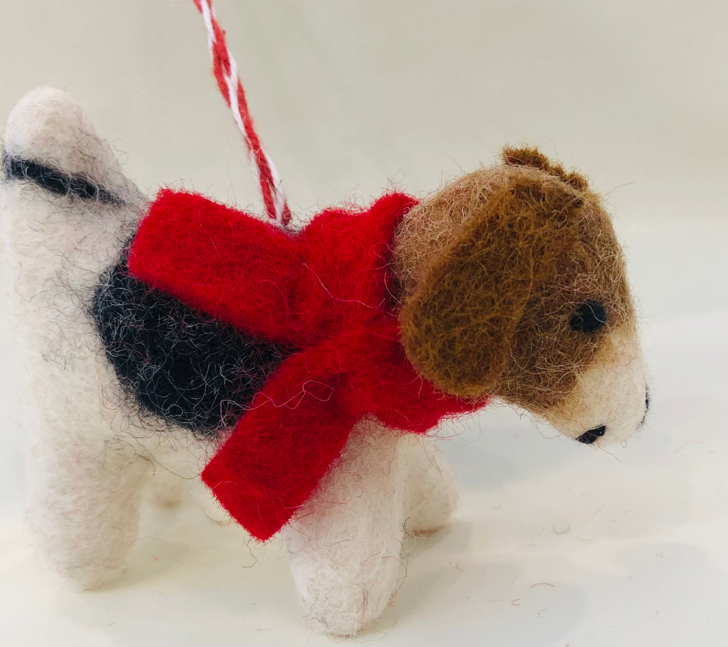 Dog w/Red Scarf Felt Wool Ornament