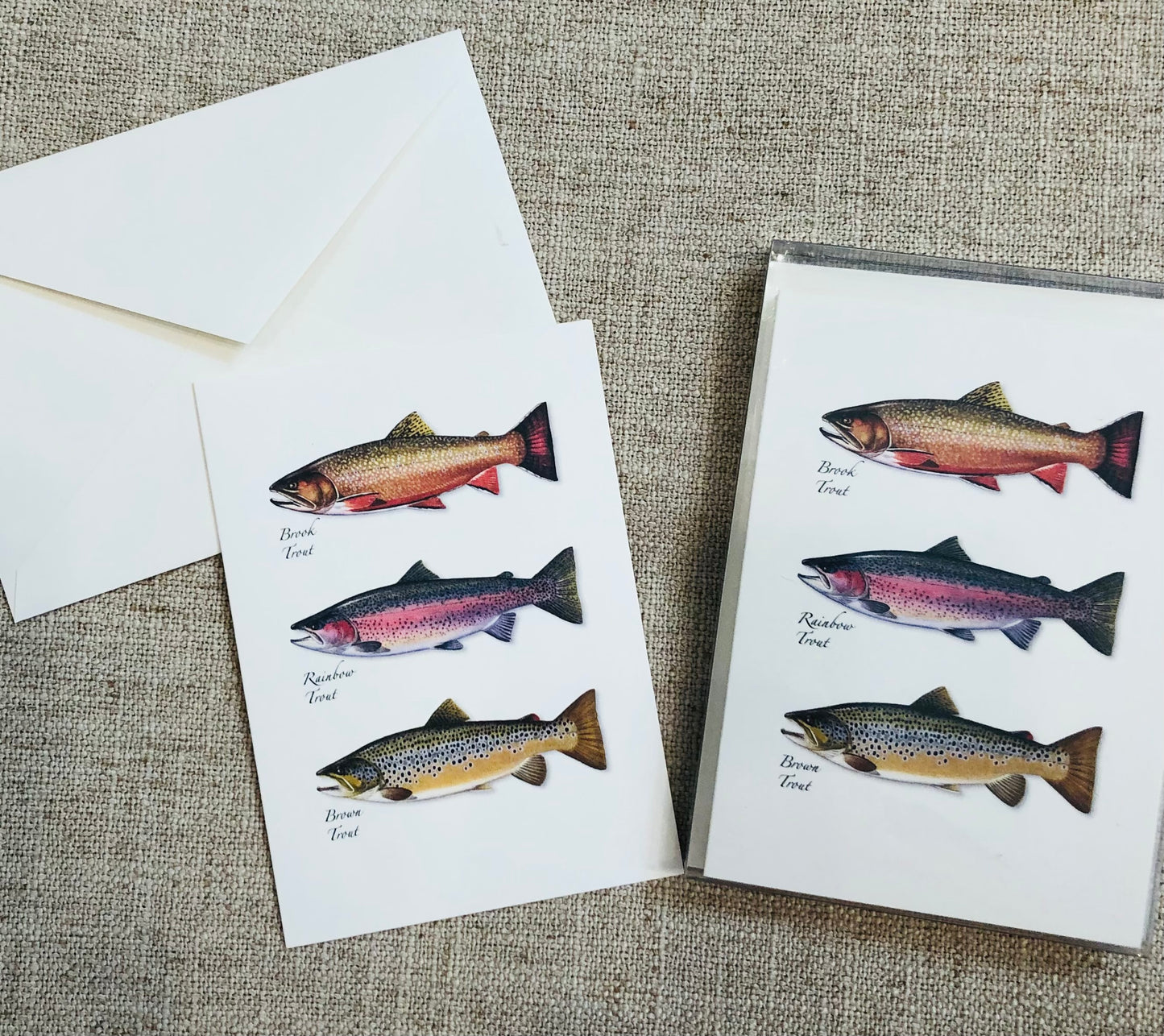 Note Cards, Set of 8, Trout Trio