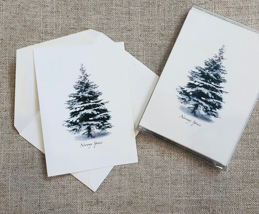 Note Cards, Set of 8, Winter Spruce