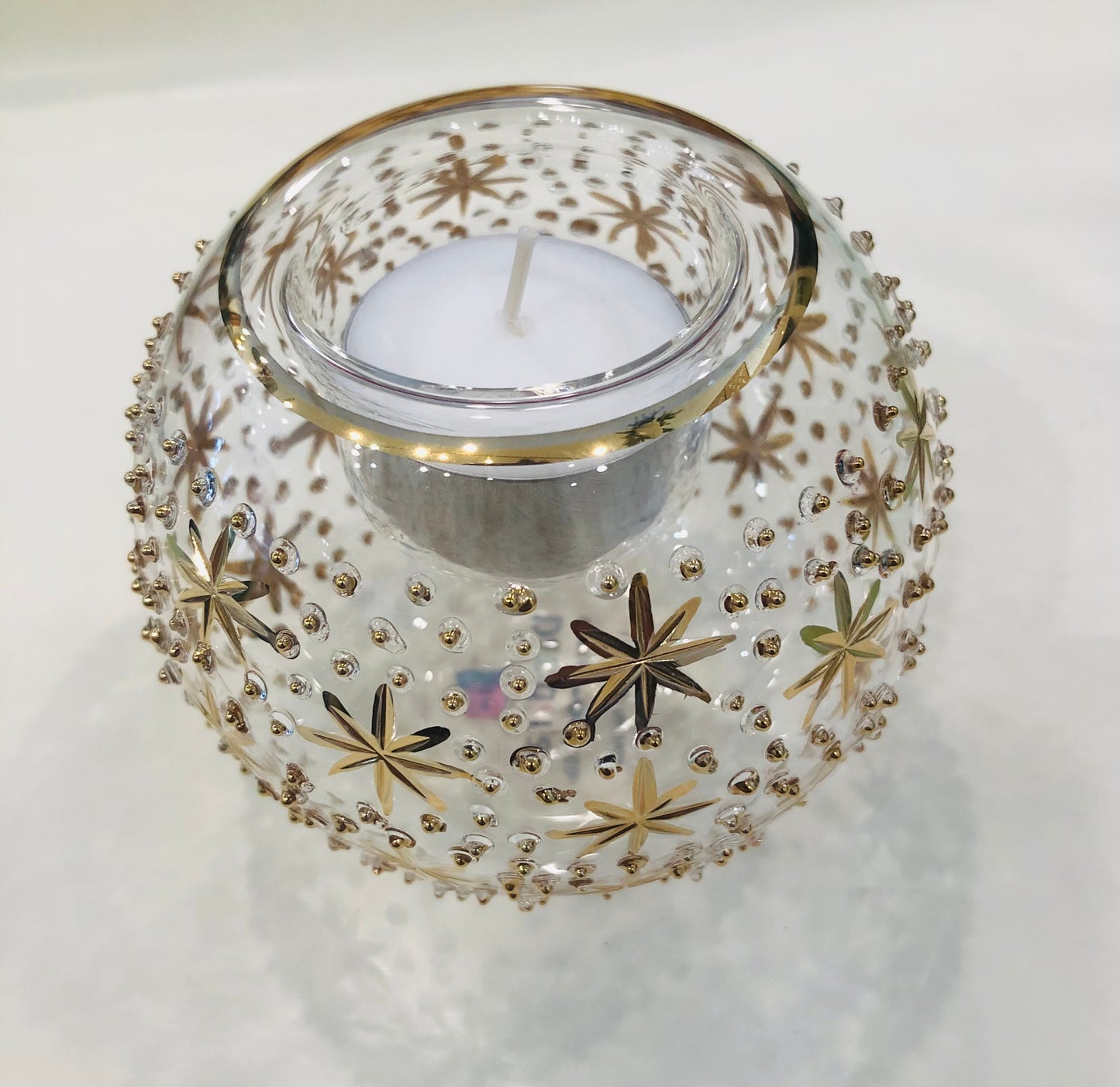 Blown Candle Holder with Gold Stars and Dots