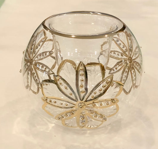Blown Candle Holder with Gold Flower