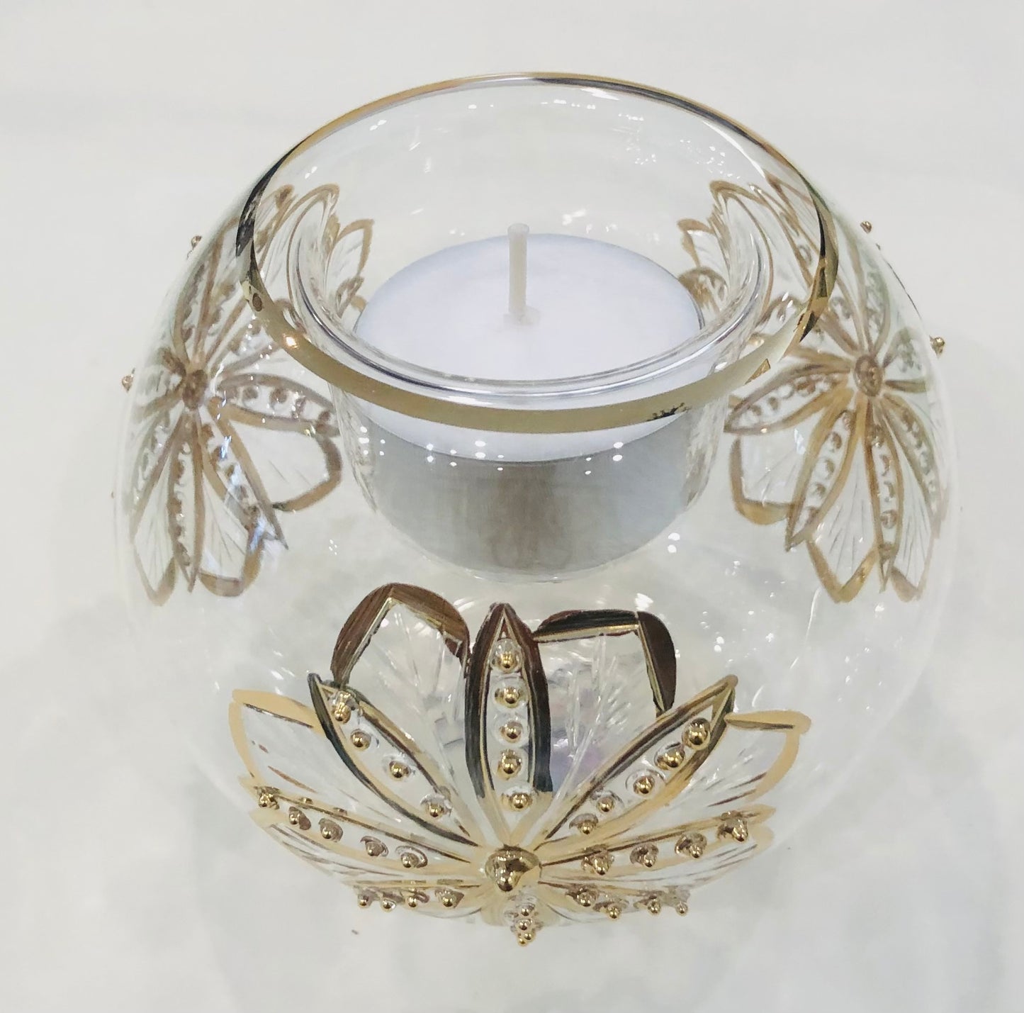 Blown Candle Holder with Gold Flower