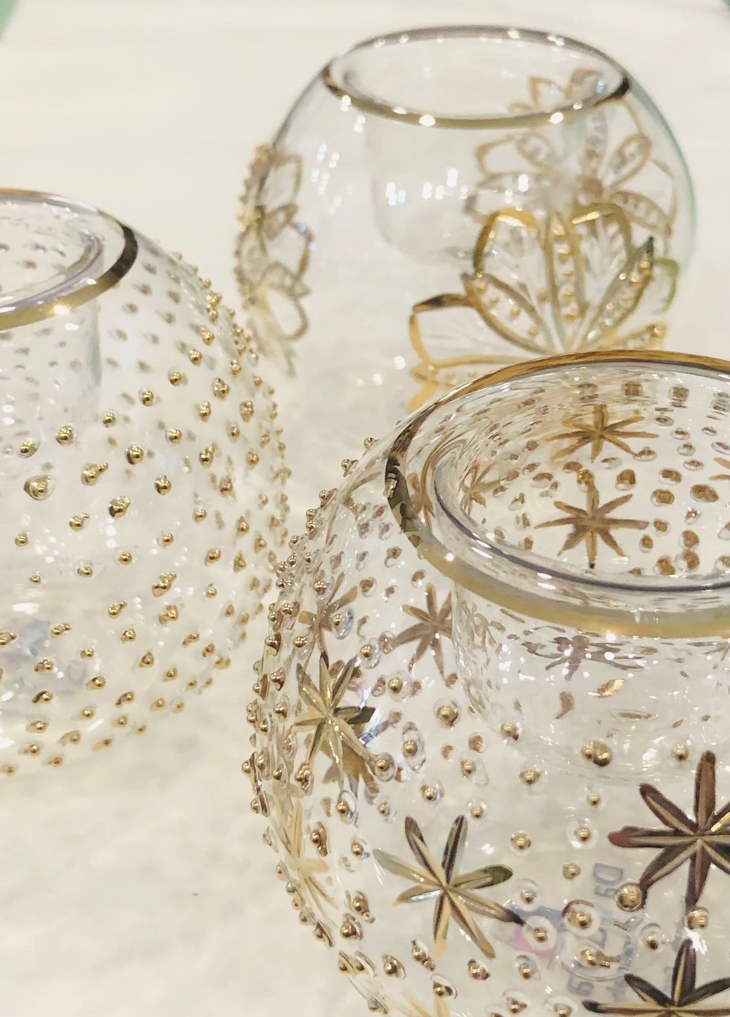 Blown Candle Holder with Gold Stars and Dots