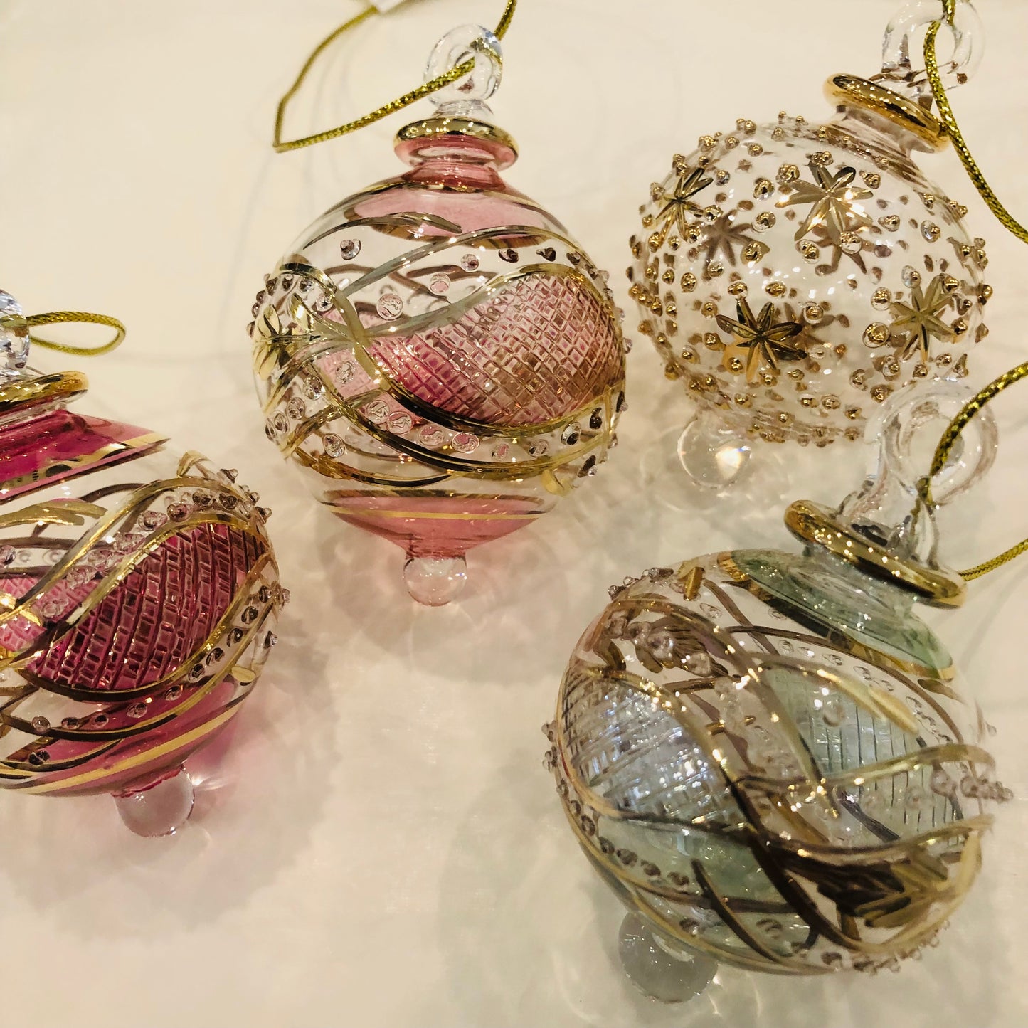 Blown Glass Ornament with Gold Garland and Red