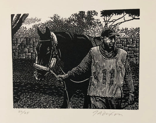 John Dixon/ Wood Engraving/"No. 11 at the Paddock"/Sleeved Print 4" x 3" image