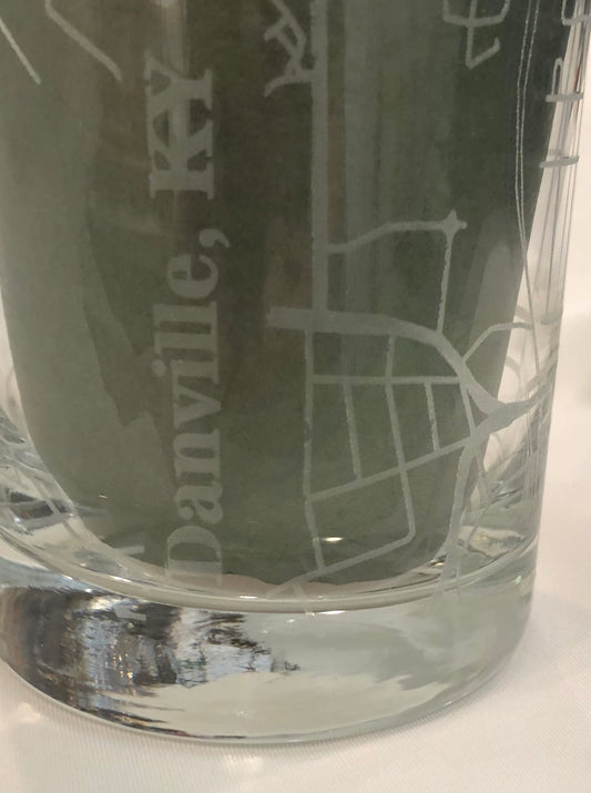 Danville, KY Etched Rocks Glass