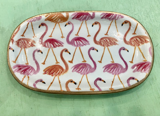 Ceramic Jewelry Tray, Flamingo Motif