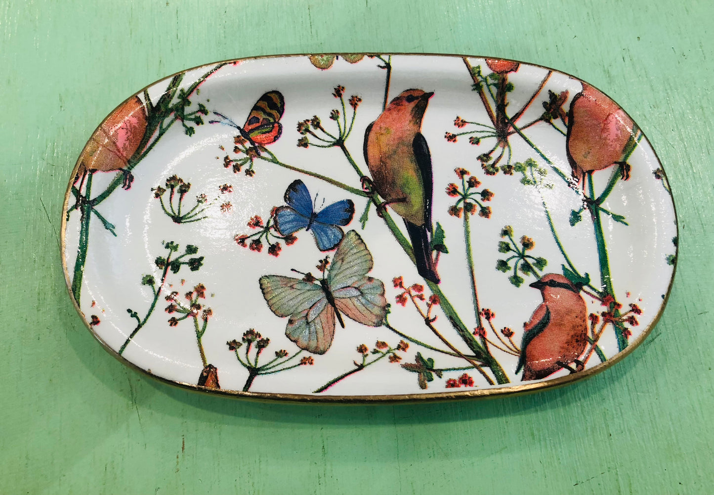 Ceramic Jewelry Tray, Birds and Butterfly Motif