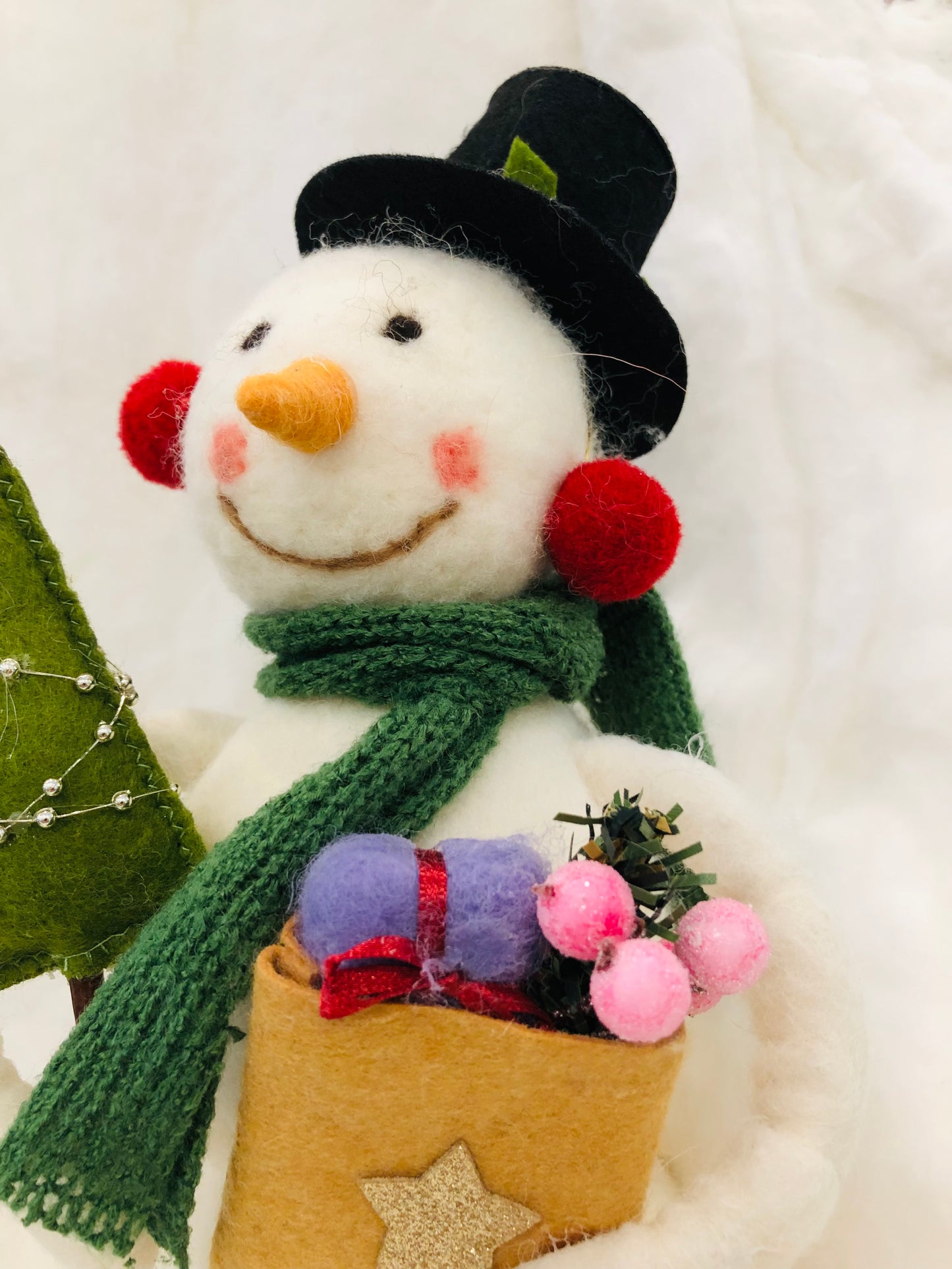 Felt Snowman with Top Hat and Ear Muffs; 14" high