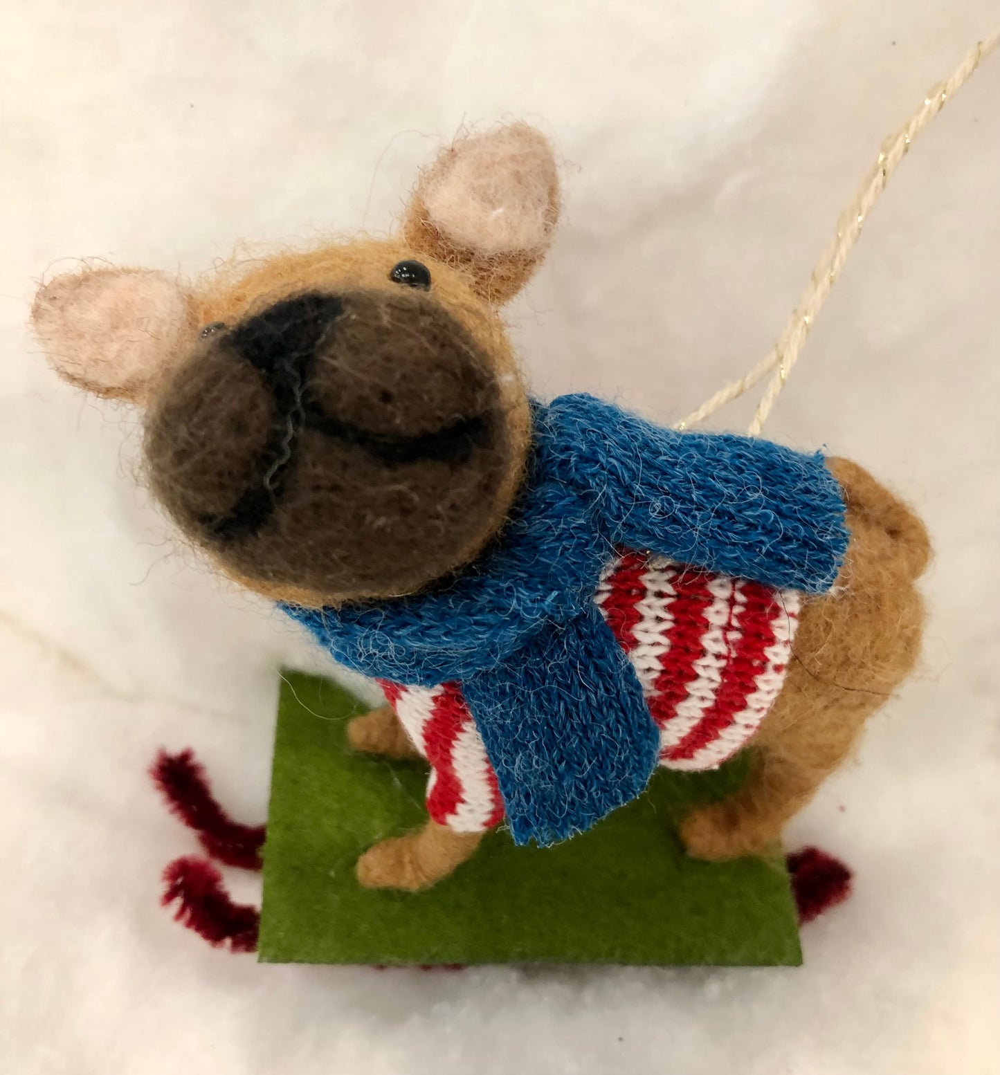 Brown Felted Dog Ornament with Sled