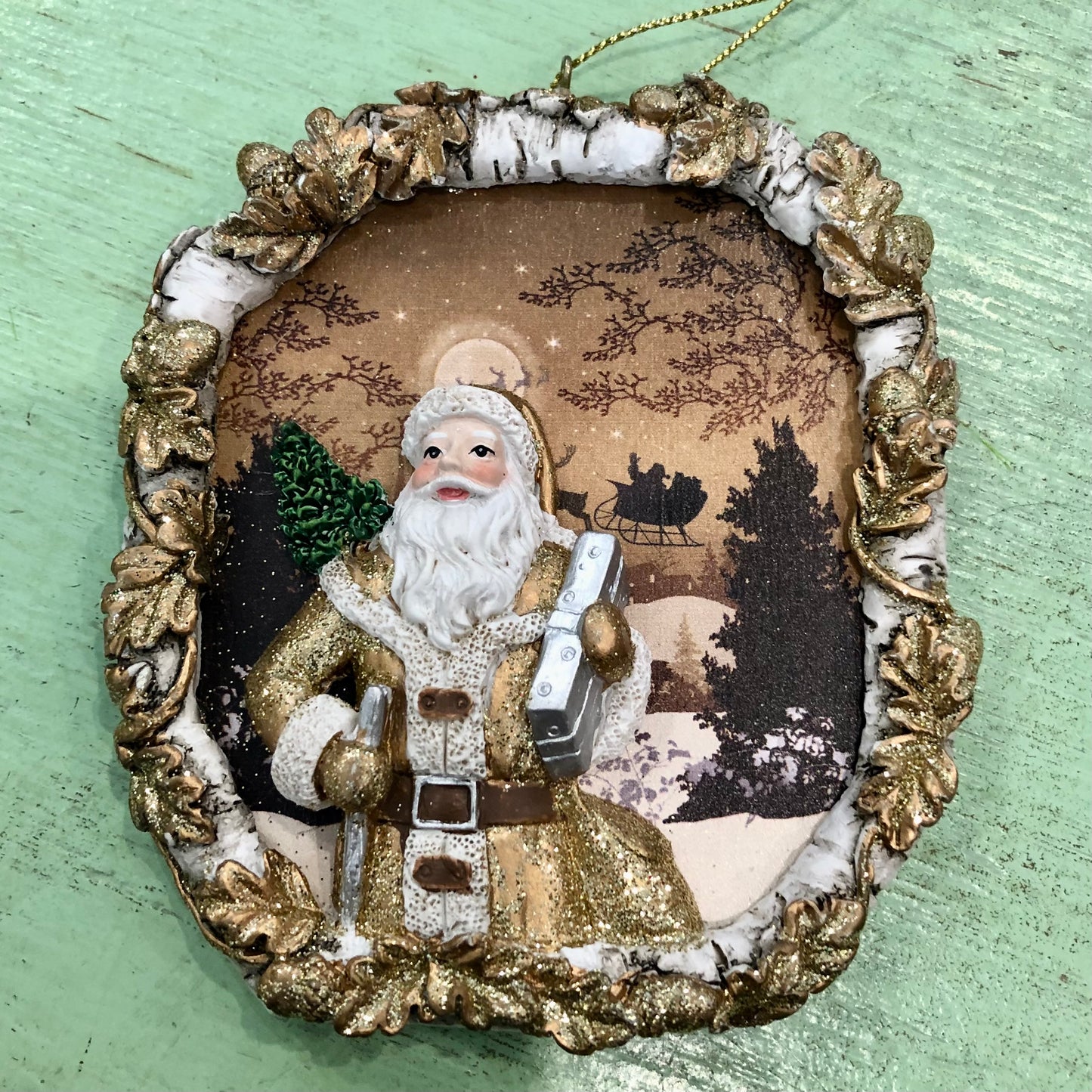 Ornament, Santa in Wood Frame