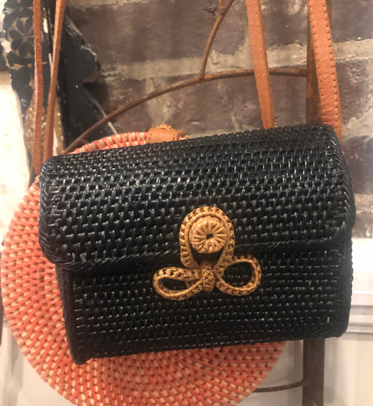 Black Rattan Crossbody Bag