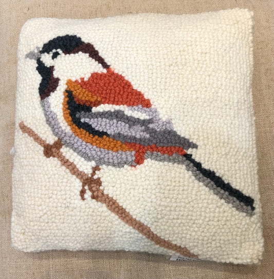 Chickadee Hooked Pillow