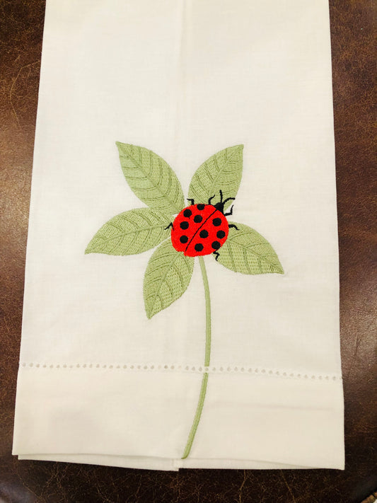 Embroidered Ladybug Hand Towel