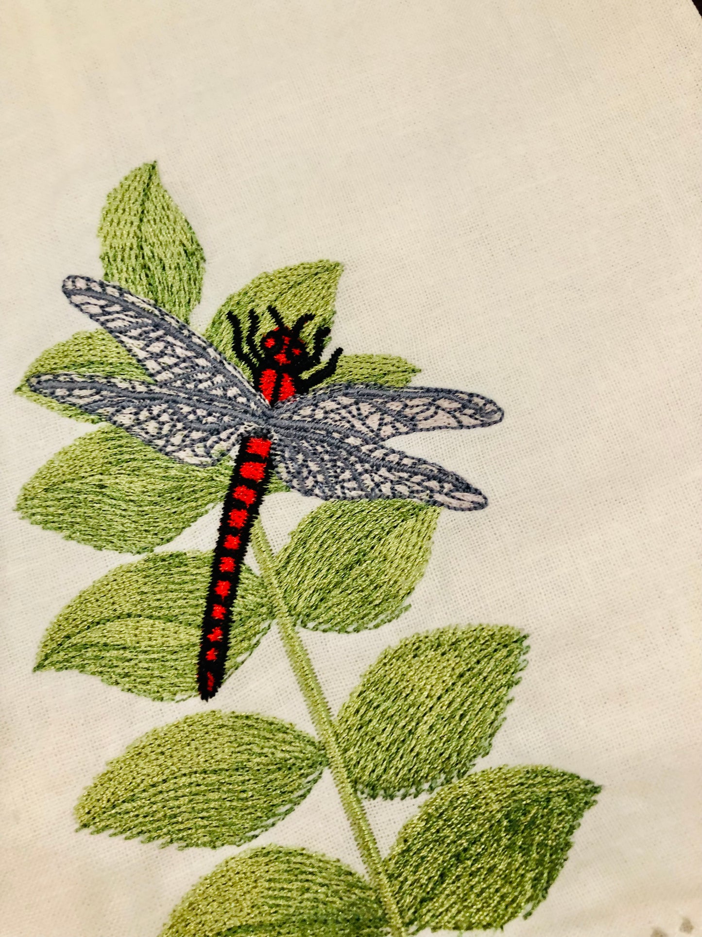 Embroidered Dragonfly Hand Towel