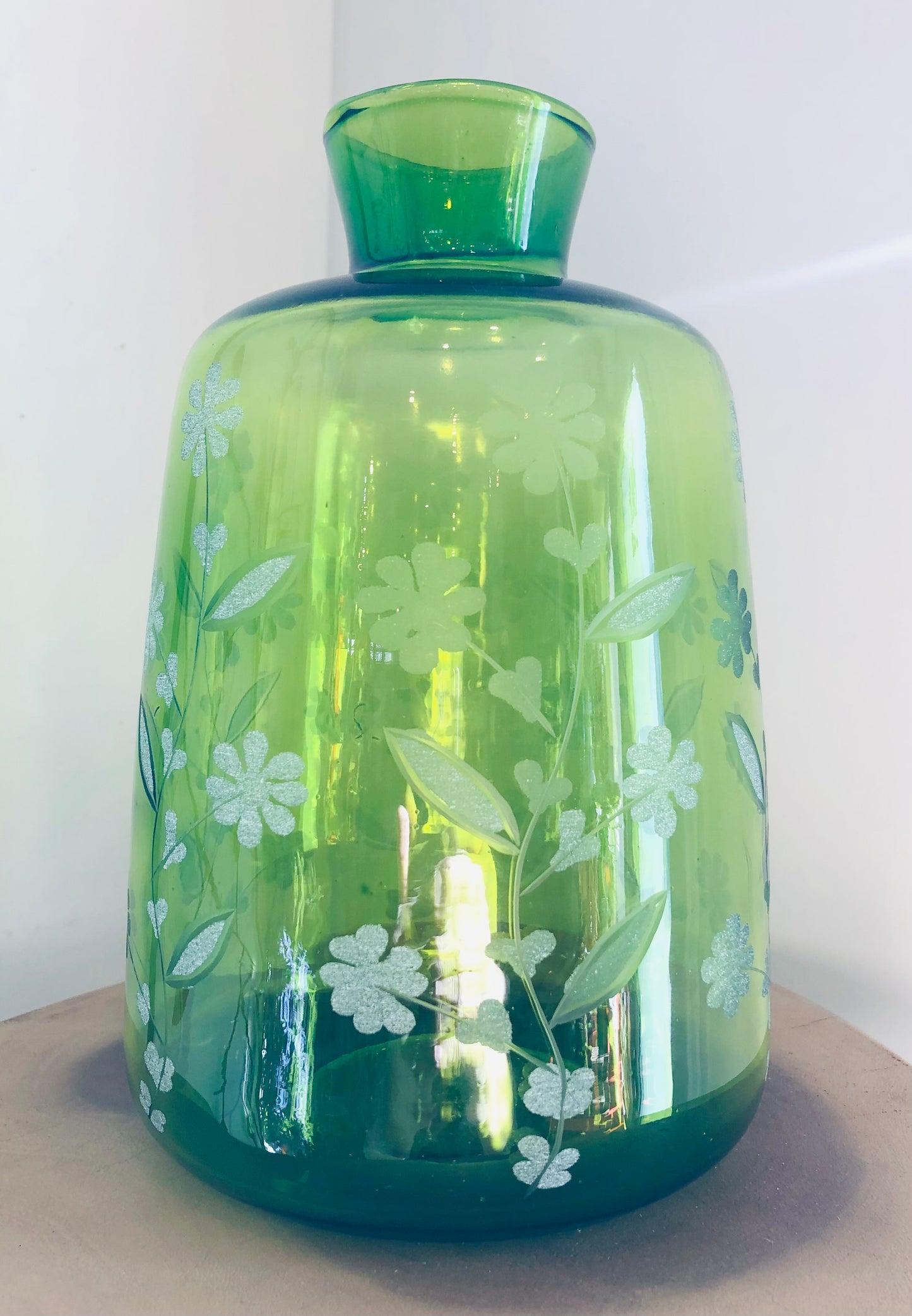 Green Etched Floral Vase