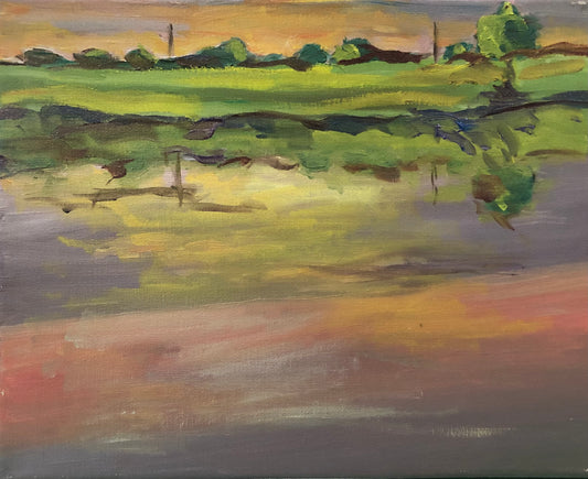 "Sunset on the Pond" Oil Painting