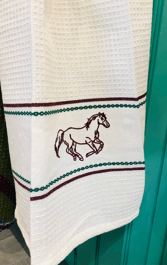 Horse Embroidery on Waffle Weave Kitchen Towel