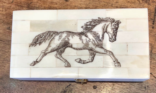 Horse Equestrian Engraved Bone Box