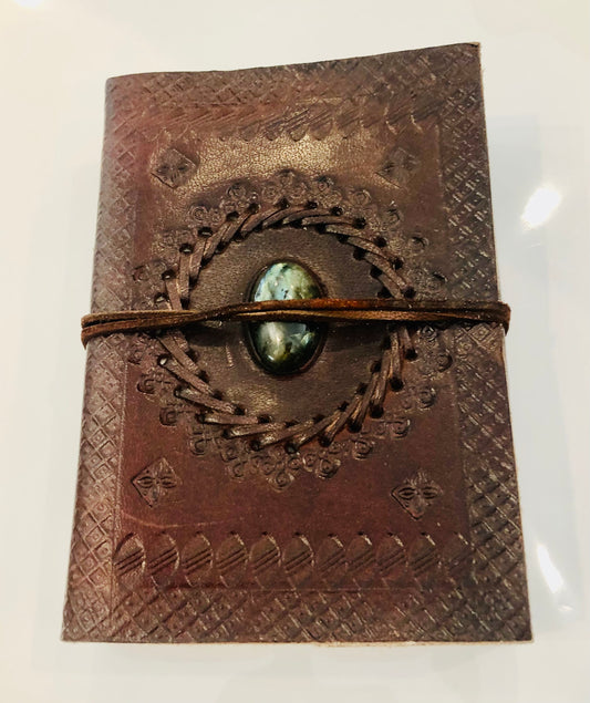 Handcrafted Stitched Leather Journal with Labradorite Stone